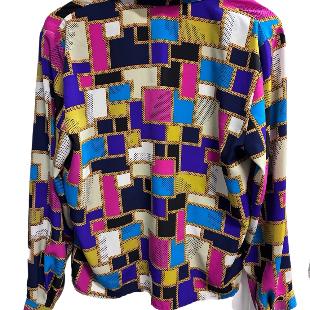 Impressions Multi-Color Geometric Button-Front Bl… - image 2